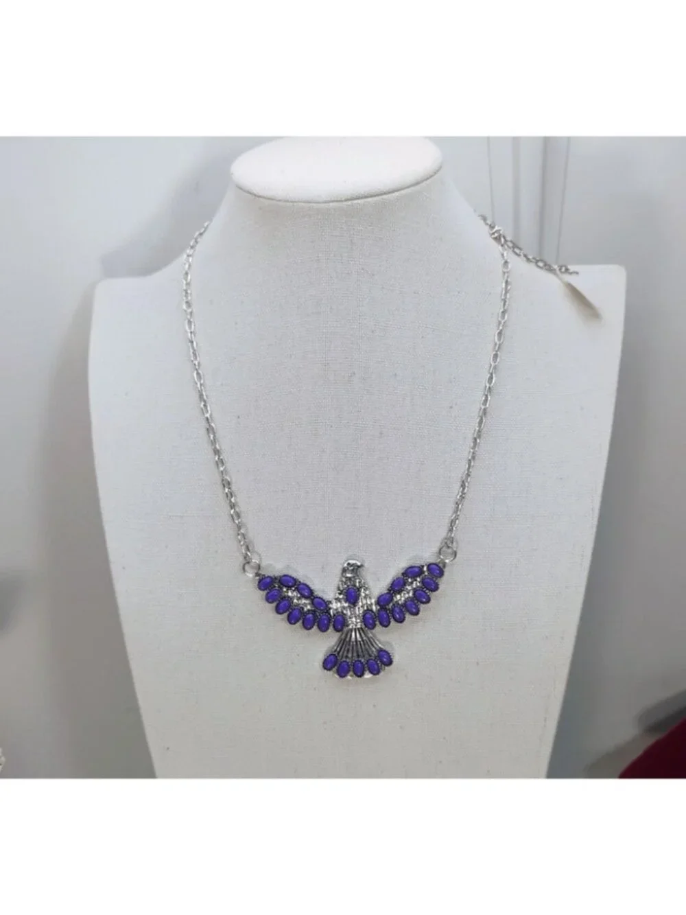 Artisan Signed Silver Purple Charoite Eagle Thunderbird Pendant Necklace